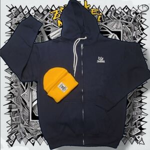 Zooskei(Bundle)zip Up Navy Hoodie with Yellow Beanie